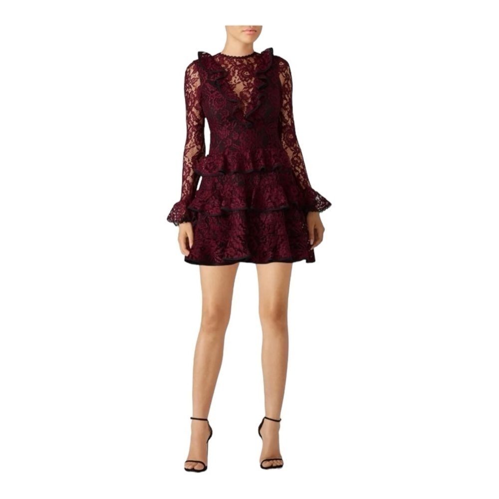 ALEXIS Tracie Long-Sleeve Tiered Ruffled Lace Mini Dress